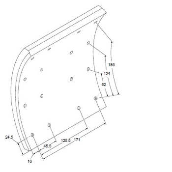 Picture of SV41-STD/501 - Brake Lining - Standard Size - Scania New Type - 413mm x 203mm x 19mm - 16 Holes 