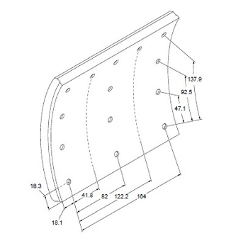 Picture of VL88+2MM/501 - Brake Lining - Double Oversize - Volvo Rear/Ft - 410mm x 200mm x 18/13.5mm - 12 H