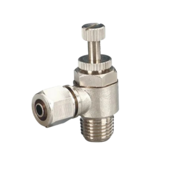 Picture of IKSC08-02 - Speed Controller Push-In Elbow  - Flow Control Fitting - 8mm Tube To 1/4" Male Thread - Nickel Plated Brass