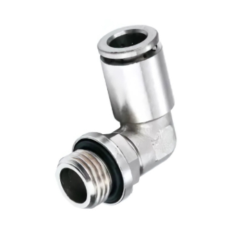 Picture of IPLT06-G02 - Elbow Male with O-Ring - Metal Push-in Fitting - 6mm Tube To 1/4" G-Male Thread - Nickel Plated Brass