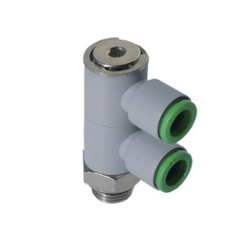 Picture of T330618 - Banjo Double - Swivel - Push-in Fittings - 6mm Tube To 1/8" Male Thread - Polymer