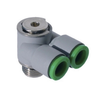 Picture of T15B0814 - Banjo Double - Push-in Fittings - 8mm Tube To 1/4" Male Thread - Polymer & Brass