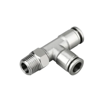 Picture of IPDT08-02 - Tee Piece Male Run - Metal Push-in Fitting - 8mm Tube  To 1/4" Male Thread with Tube Tee 
