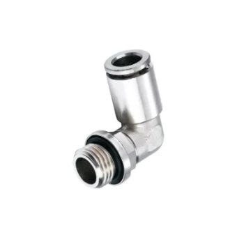 Picture of IPLT06-G02 - Elbow Male with O-Ring - Metal Push-in Fitting - 6mm Tube To 1/4" G-Male Thread - Nickel Plated Brass