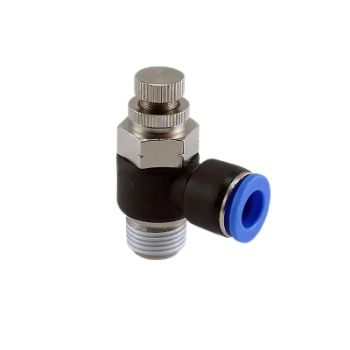Picture of ISCD06-01 - Speed Controller Elbow with Handwheel - Flow Control Fitting - 6mm Tube To 1/8" Male Thread - Technopolymer